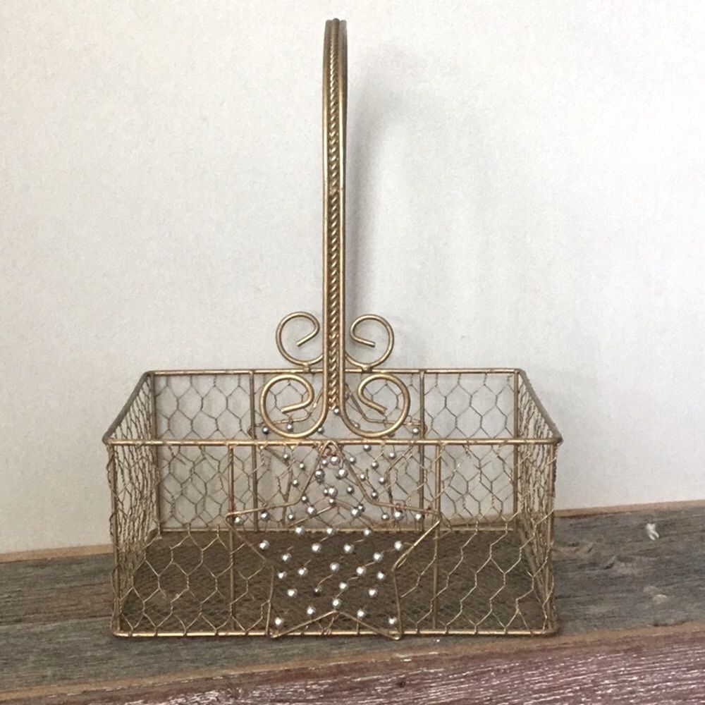 Christmas rectangle & star gift basket classic Xmas decor 1ft tall